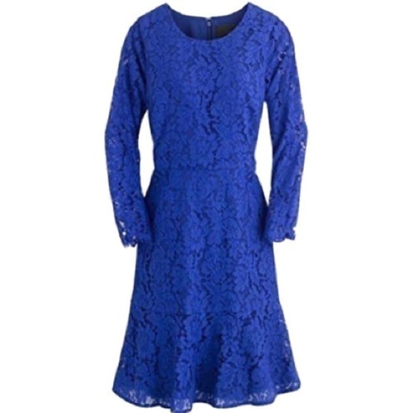 J. Crew Long Sleeve Lace Modest Dress in Cobalt Blue Sz. 2 - Picture 7 of 14